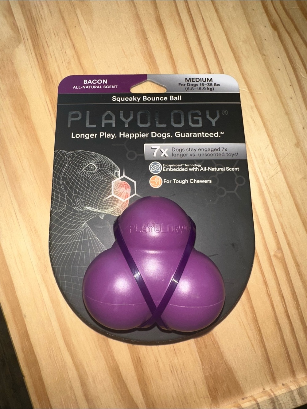 Playology Bacon-Scented Squeaky Bounce Ball Dog Toy - Purple (Medium)